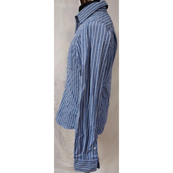 Hollister California Pacific Merch Medium Blue White Stripe Long Sleeve Shirt - Picture 6 of 11